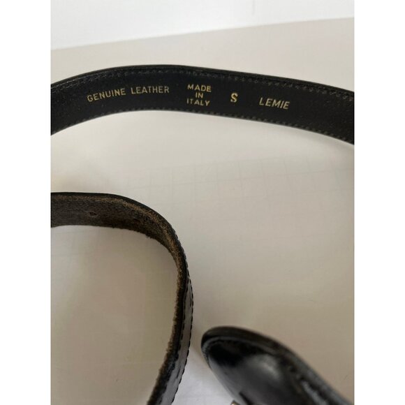1990s Vintage Lemie Leather Belt Ladies Black Leather Buckle 1.5" W Size Small - Picture 4 of 5